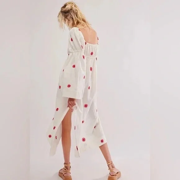 Free People Emory Embroidered Long Sleeve cottage   Midi dress  Size Small New - Picture 2 of 7